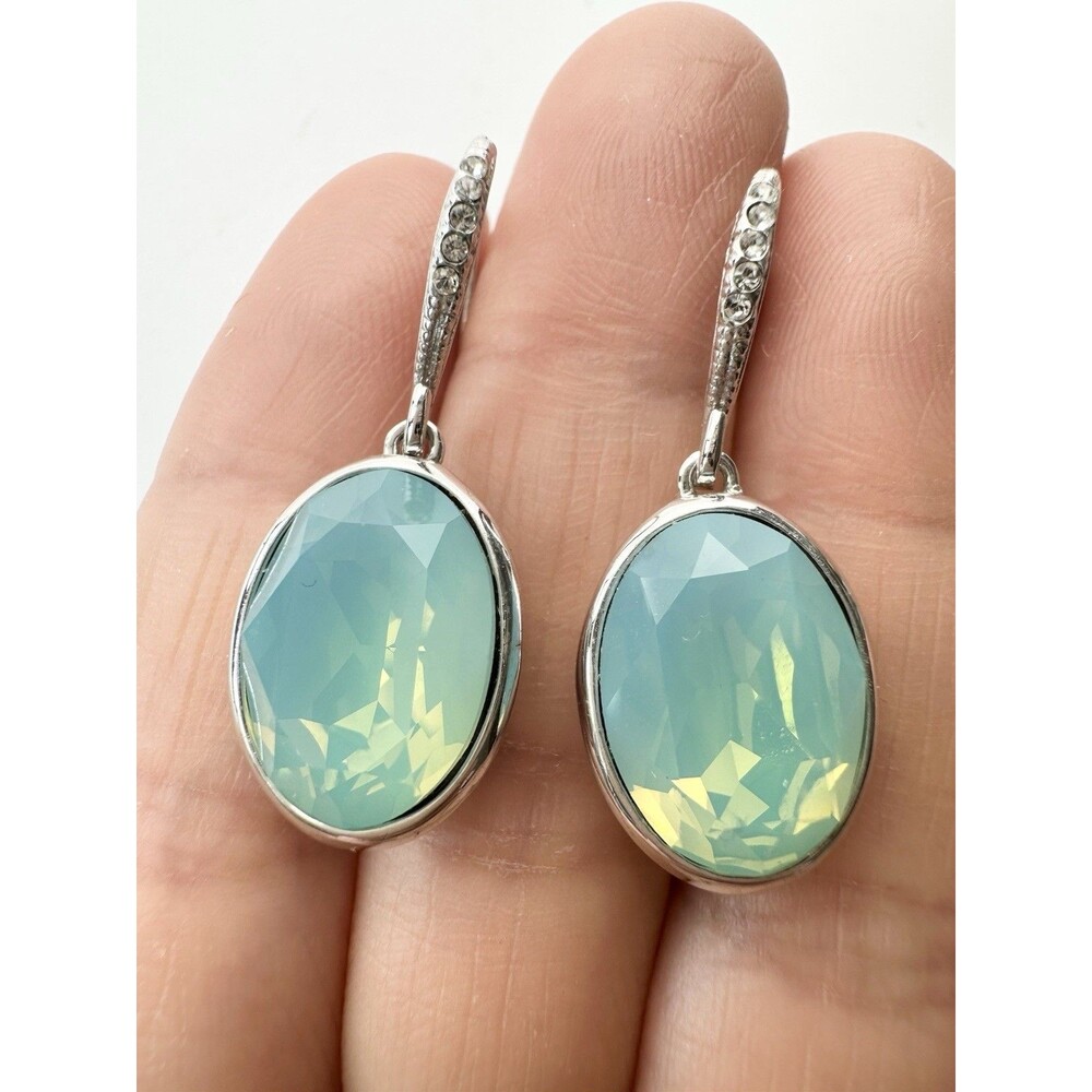 Silver Tone Aqua Crystal French Wire Earrings